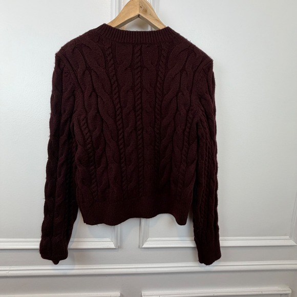 Loft Burgundy Cable Knit Cardigan Sweater Button Front Womens Medium RN140923 - Picture 3 of 6
